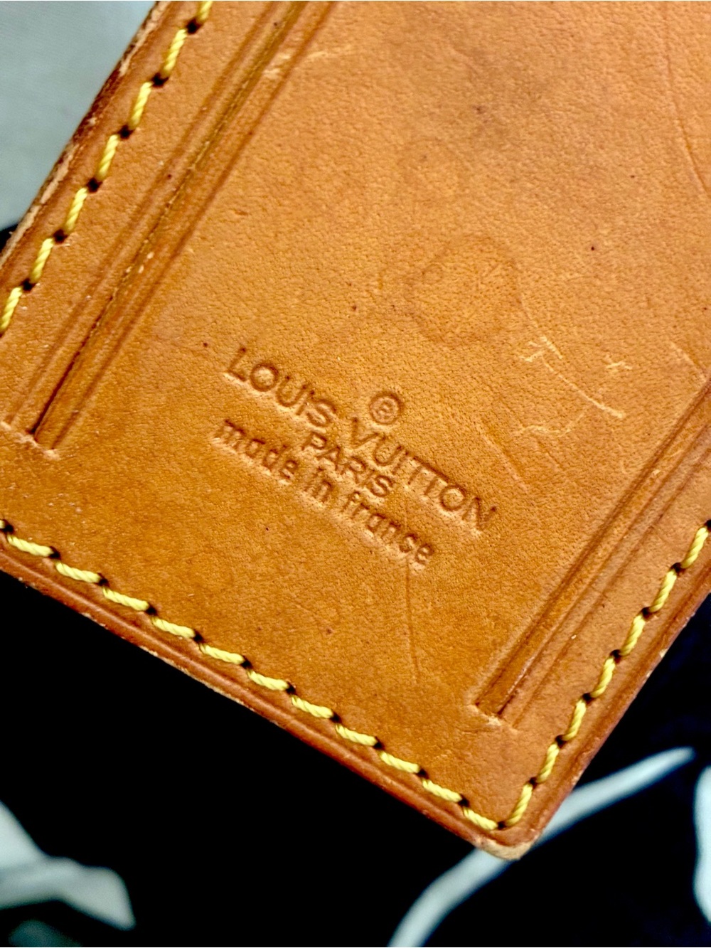 Louis Vuitton Cognac Leather Card Sleeve with Yellow Contrast Stitching